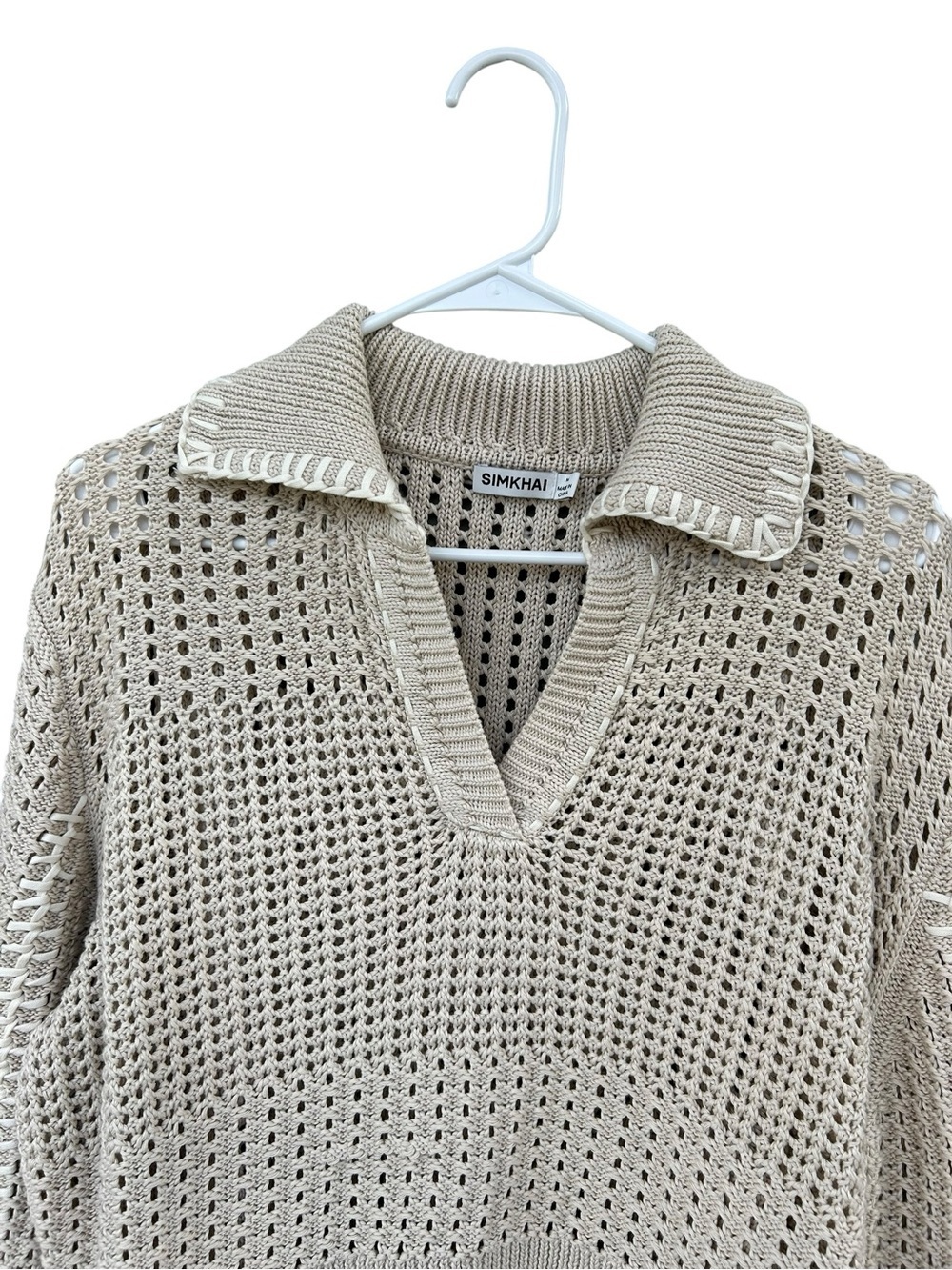SIMKHAI Beige Crochet Knit Sweater - Size Medium - 100% Cotton - Minimalist - Picture 5 of 11